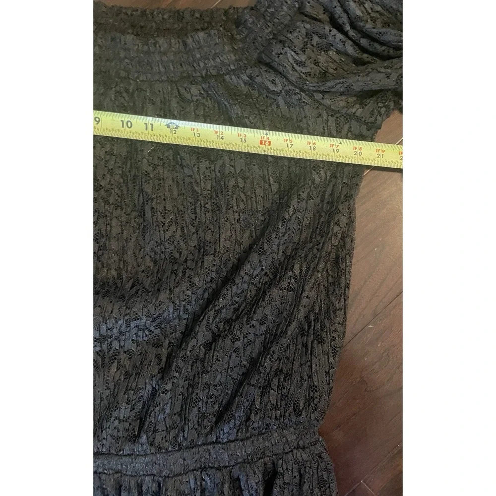 Free People Mini Dress Small Black Lace Sheer Off Shoulder Dropped Waist Boho